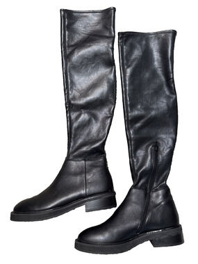 Steve Madden Womens Larz Black Faux Leather Over The Knee Boots Size 7 NWOB